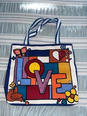 Brighton Multicolor LOVE Canvas Tote - Blue Trim